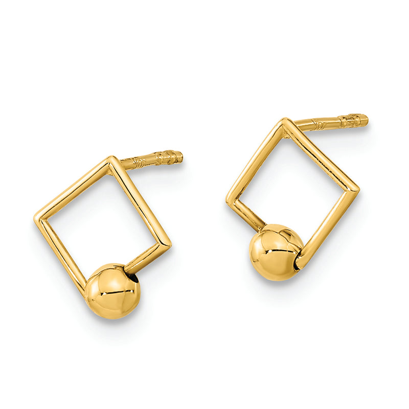 14K Polished Square with a Ball Post Earrings