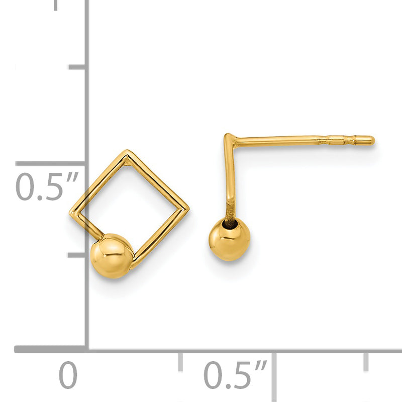 14K Polished Square with a Ball Post Earrings