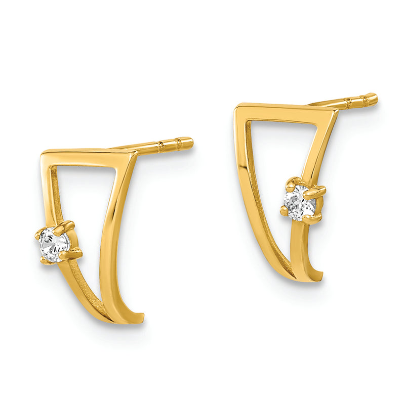 14K Polished CZ J-Hoop Post Earrings