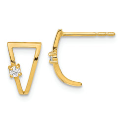 14K Polished CZ J-Hoop Post Earrings