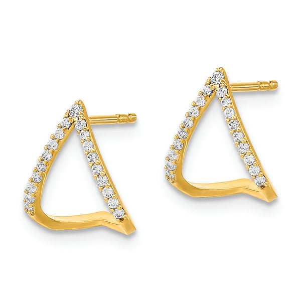 14K Polished J-Hoop CZ Post Earrings