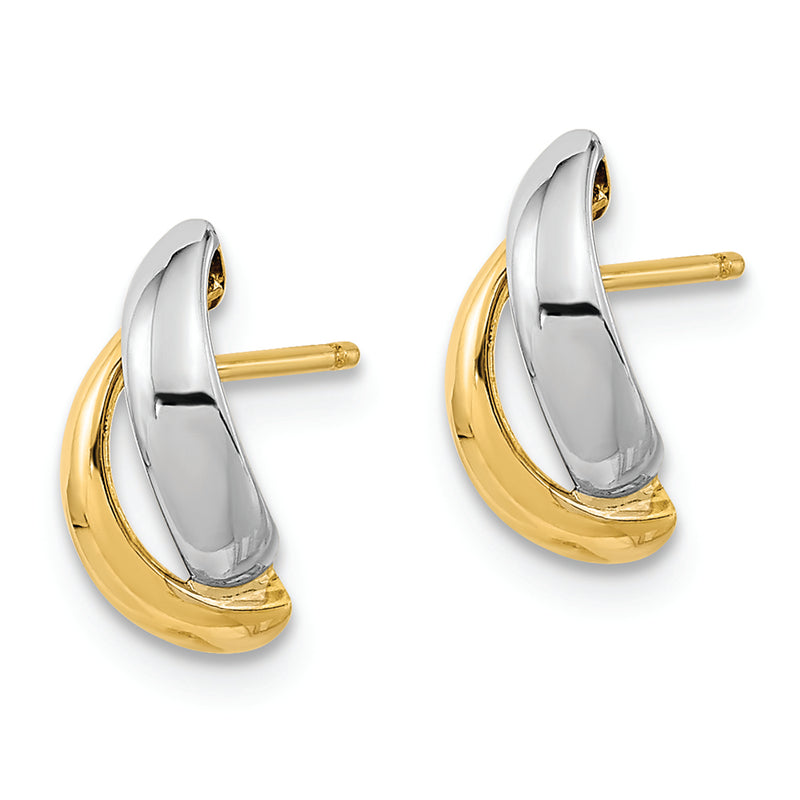 14K Gold White Rhodium Fancy Teardrop Post Earrings