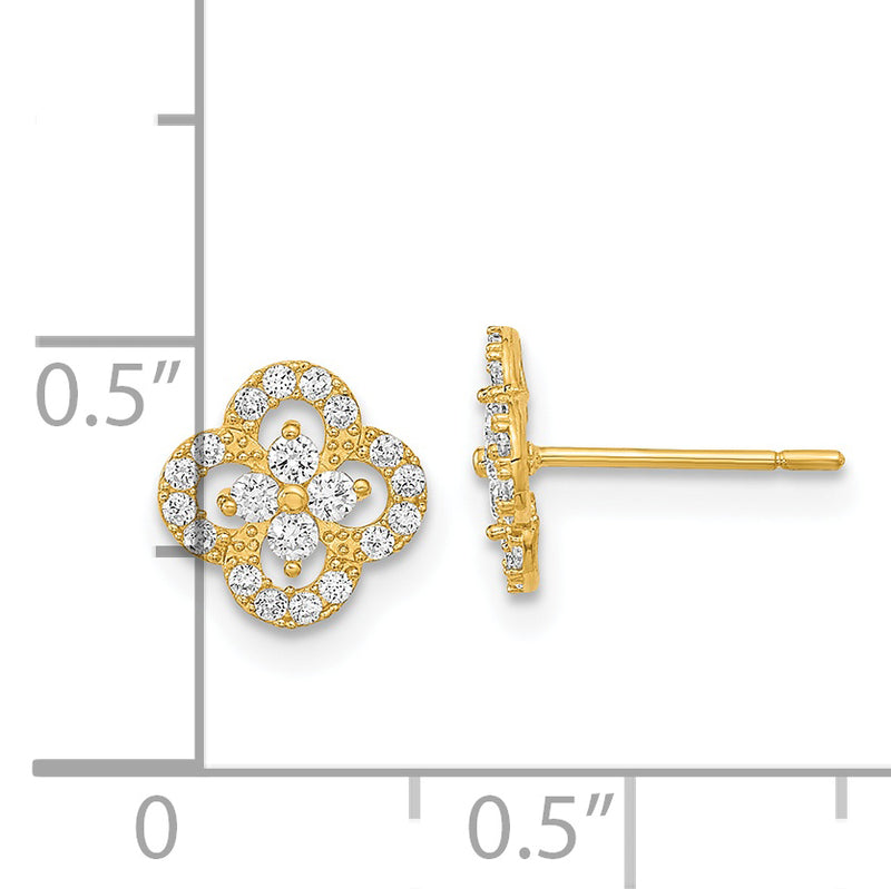 14K Polished Flower CZ Post Earrings