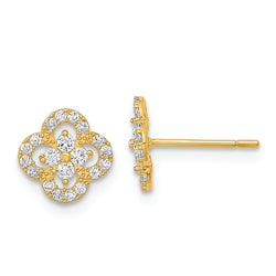 14K Polished Flower CZ Post Earrings