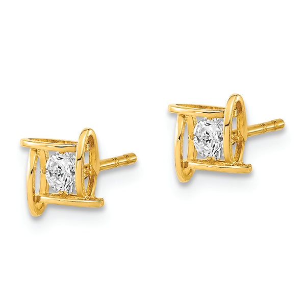 14K Polished CZ Square Design Post Earrings