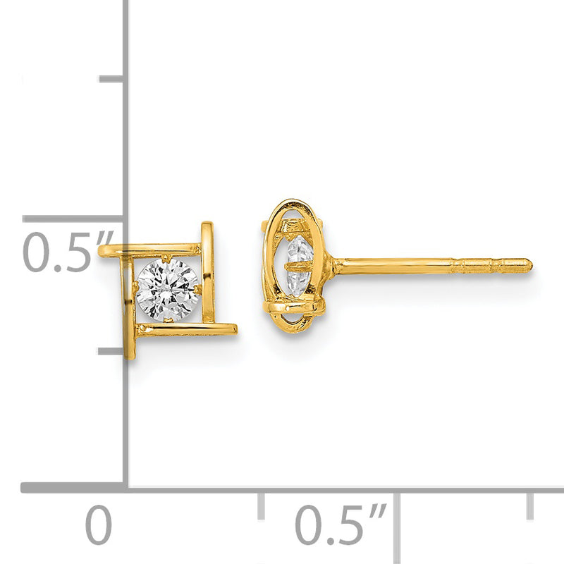 14K Polished CZ Square Design Post Earrings