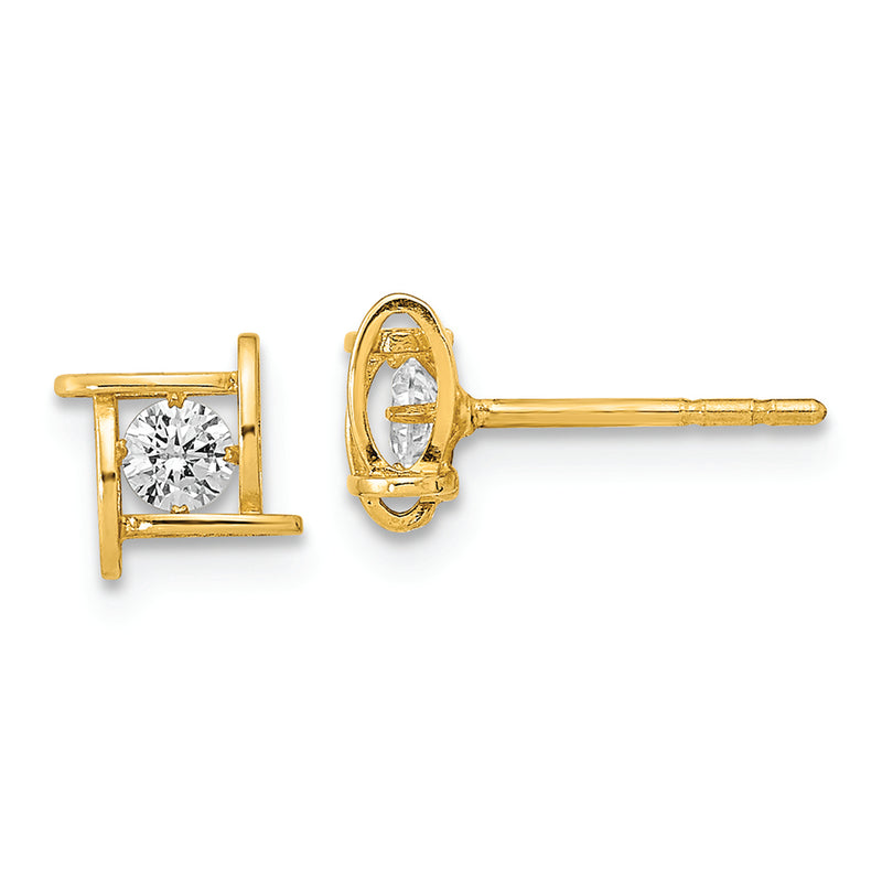 14K Polished CZ Square Design Post Earrings