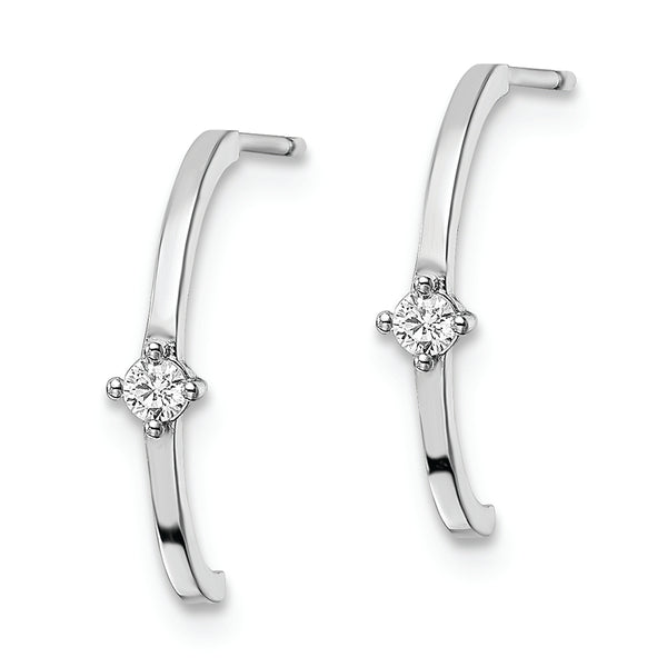 14k White Gold CZ J Hoop Post Earrings