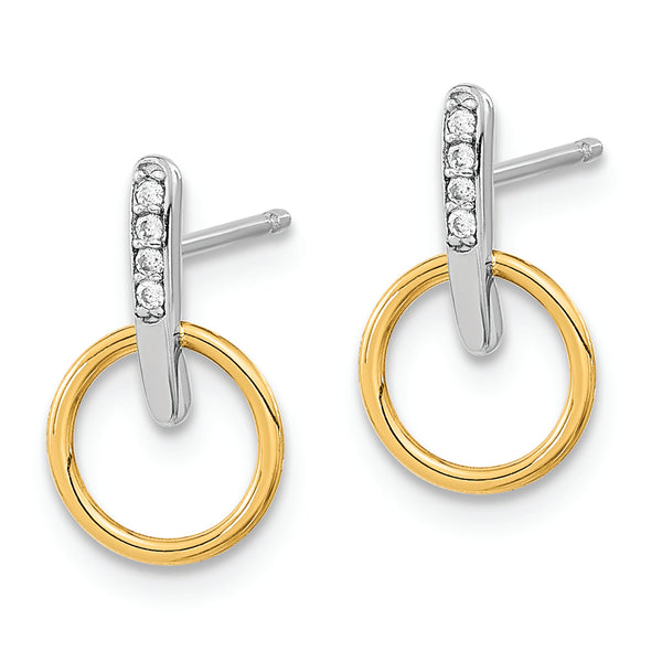 14K Two-tone CZ Open Circle Post Earrings