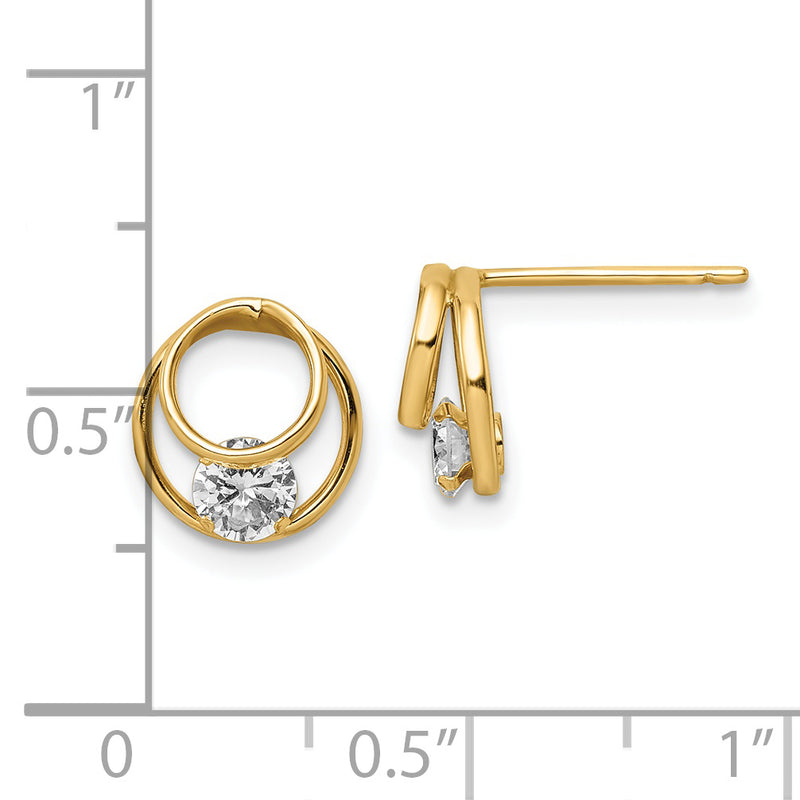 14k CZ Double Circle Polished Post Earrings