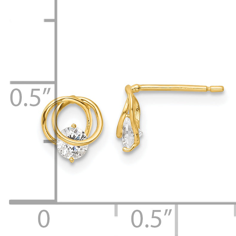 14k Yellow Gold Polished CZ Circles Post Earrings