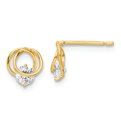 14k Yellow Gold Polished CZ Circles Post Earrings