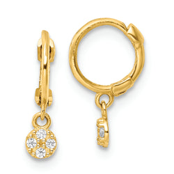 14k Yellow Gold Polished CZ Circle Dangle Endless Hoop Earrings