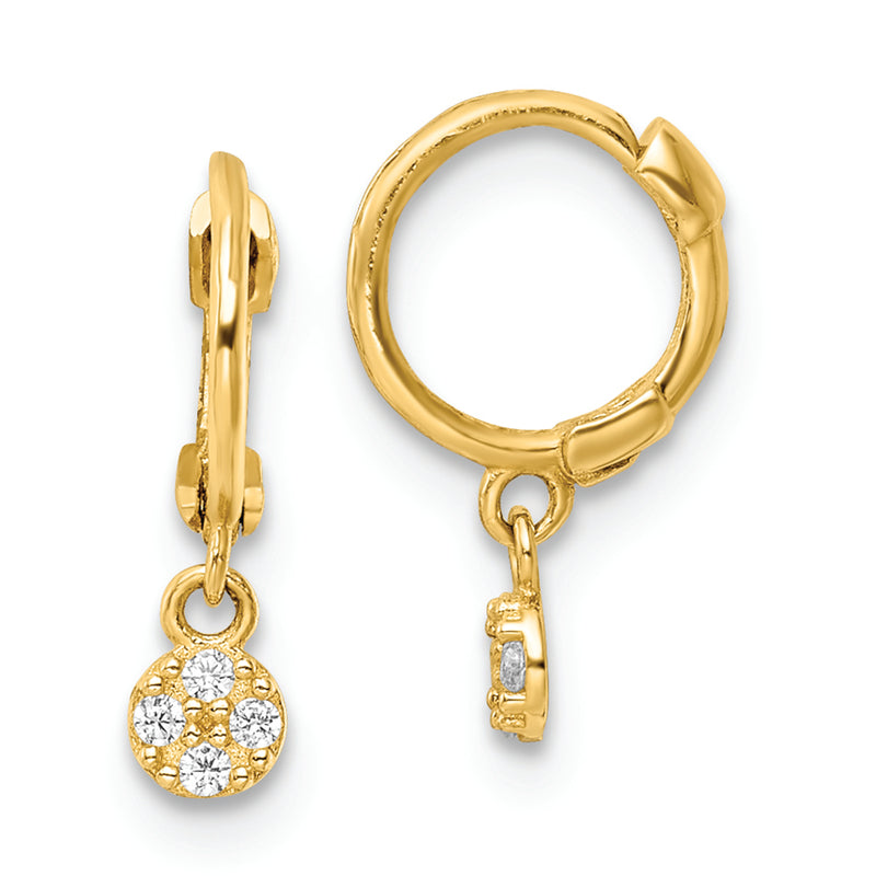 14k Yellow Gold Polished CZ Circle Dangle Endless Hoop Earrings