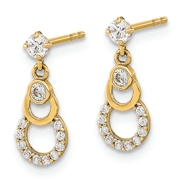 14K Polished CZ Circle Dangle Post Earrings