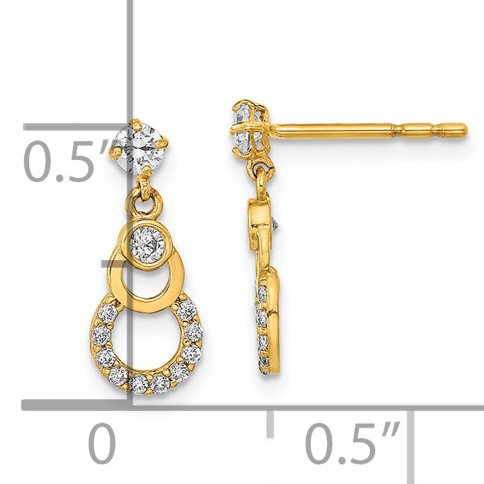 14K Polished CZ Circle Dangle Post Earrings