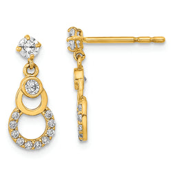 14K Polished CZ Circle Dangle Post Earrings