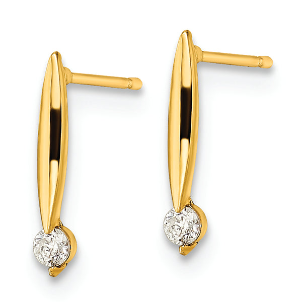 14k Yellow Gold Polished CZ Bar Post Earrings