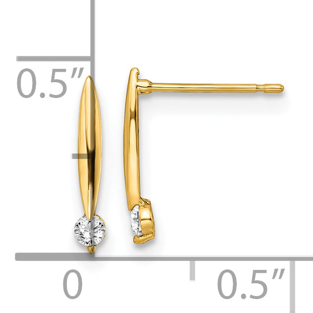 14k Yellow Gold Polished CZ Bar Post Earrings