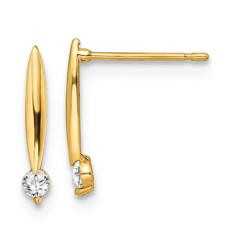 14k Yellow Gold Polished CZ Bar Post Earrings