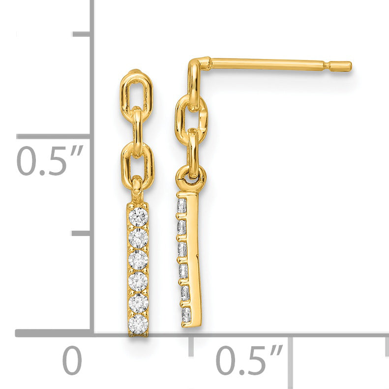 14k Yellow Gold Polished CZ Post Dangle Earrings