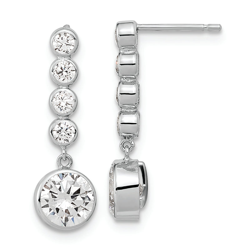 14K White Gold CZ Post Dangle Earrings