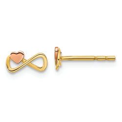 14K Two-tone Infinity with Heart Post Earrings