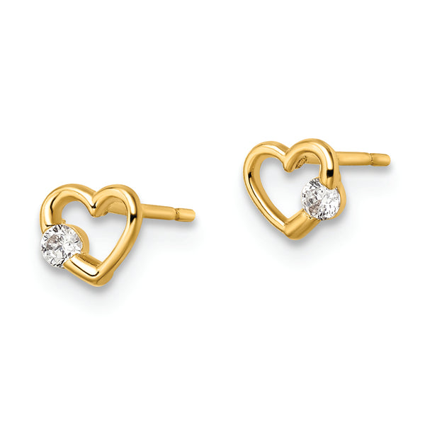 14k CZ Heart Post Earrings