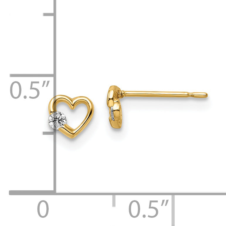 14k CZ Heart Post Earrings