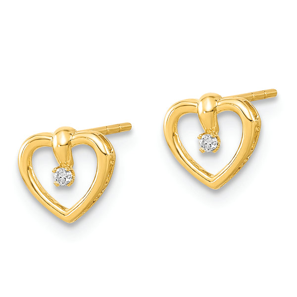 14K Polished Heart CZ Post Earrings