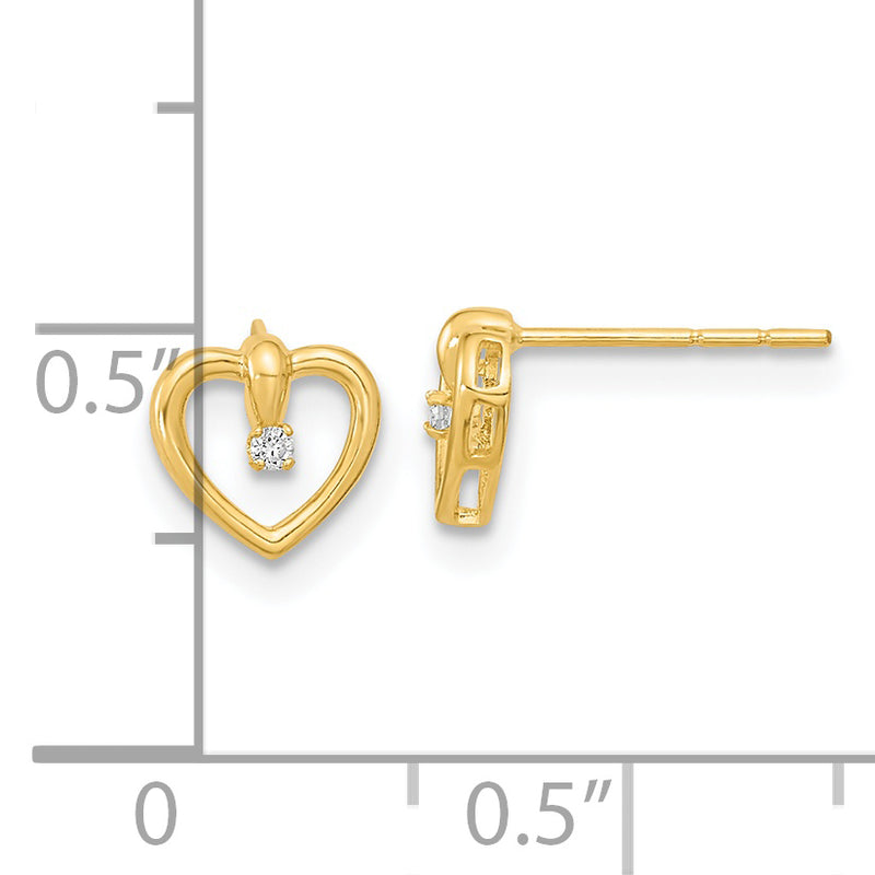 14K Polished Heart CZ Post Earrings