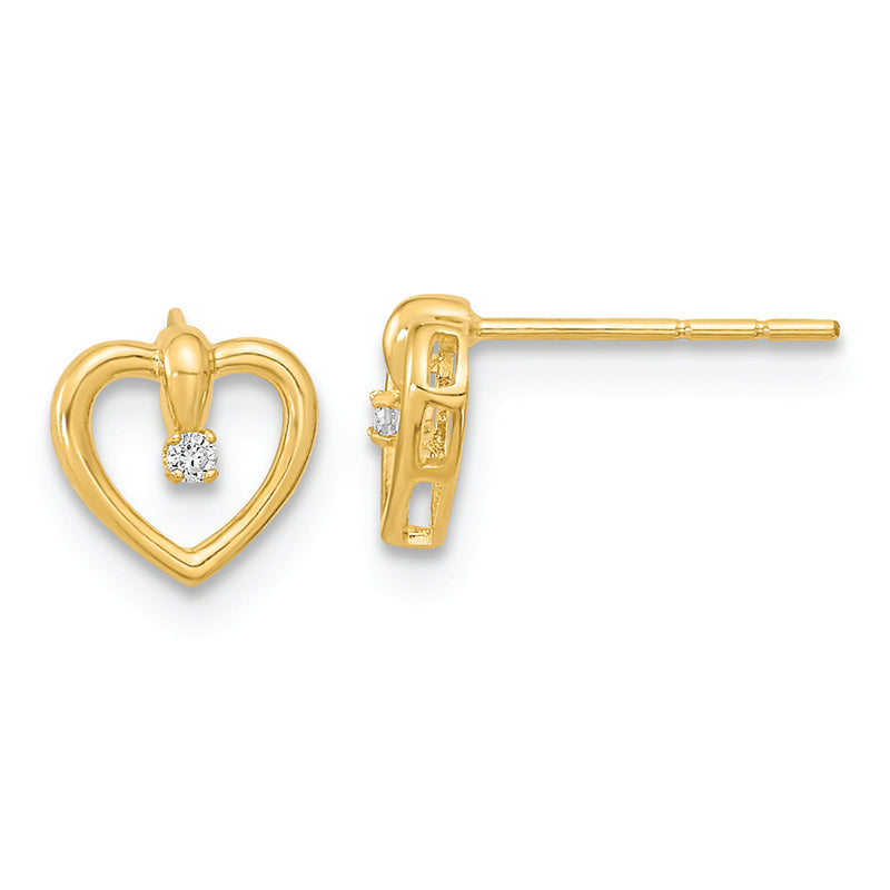 14K Polished Heart CZ Post Earrings