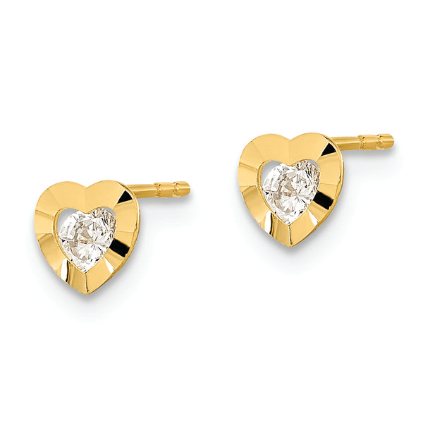 14K Polished Heart with CZ Post Earrings