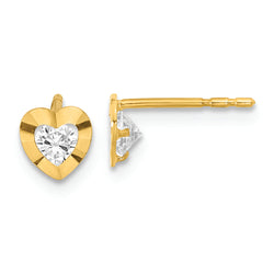 14K Polished Heart with CZ Post Earrings