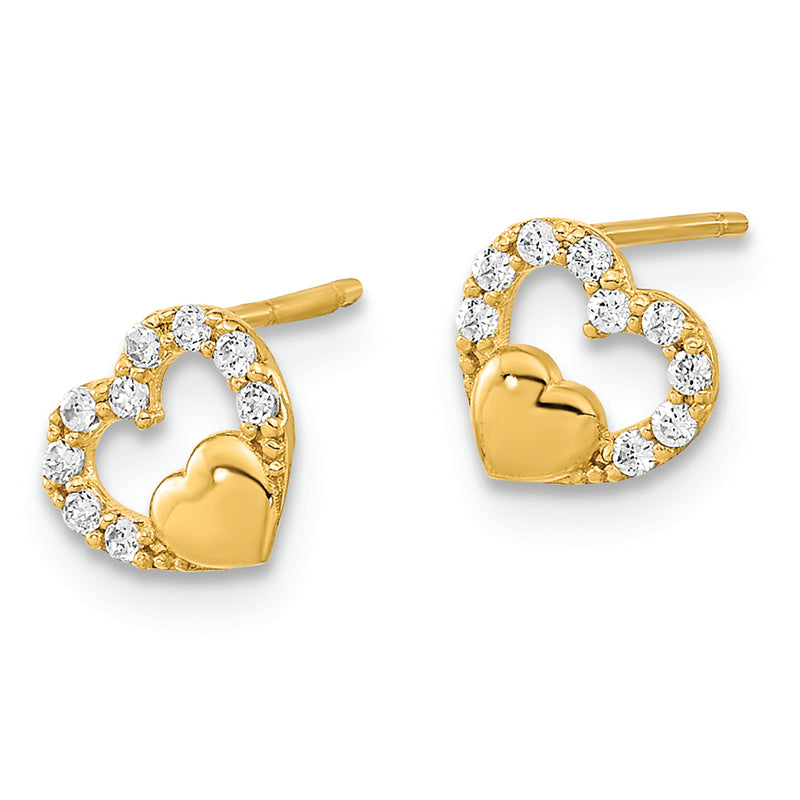 14K Polished Cut Out Heart CZ Post Earrings