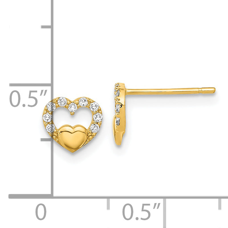 14K Polished Cut Out Heart CZ Post Earrings