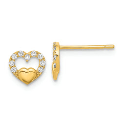 14K Polished Cut Out Heart CZ Post Earrings