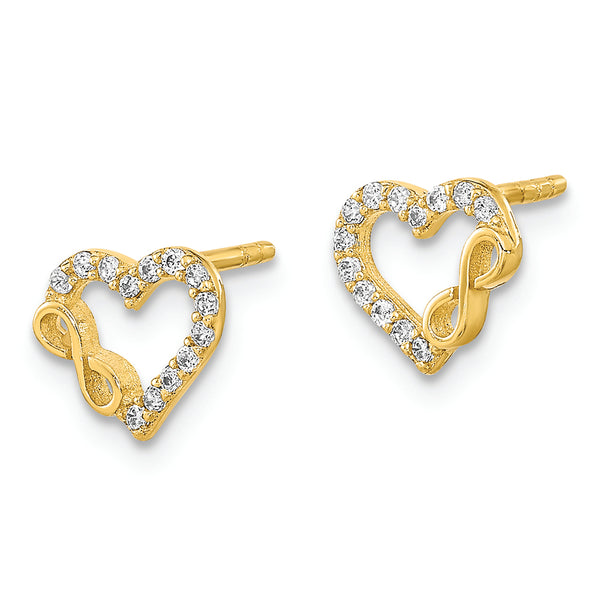 14K Polished Cut Out Heart and Infinity Sign CZ Post Earrings