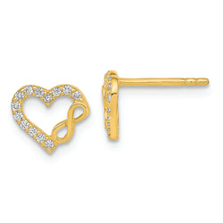 14K Polished Cut Out Heart and Infinity Sign CZ Post Earrings