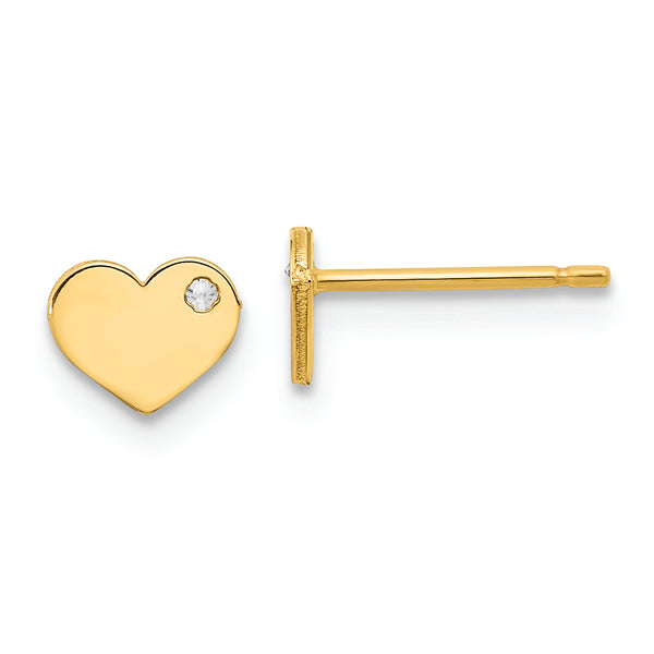 14K Polished CZ Heart Post Earrings