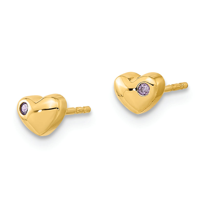 14K Polished Heart with CZ Post Earrings