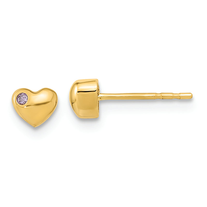 14K Polished Heart with CZ Post Earrings