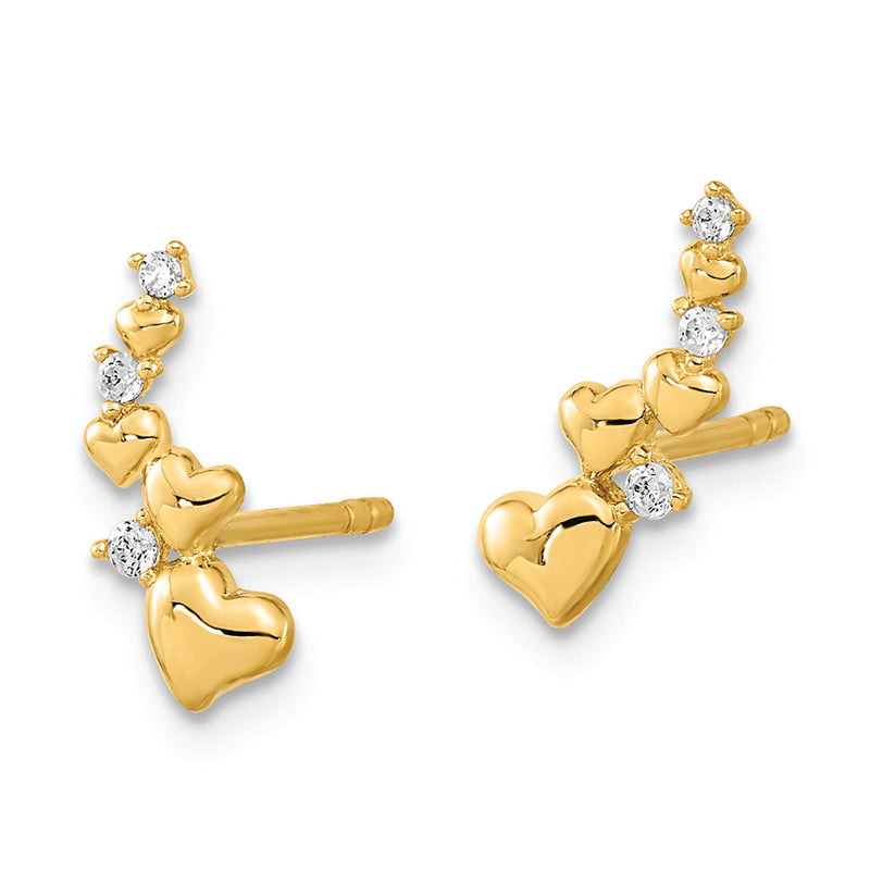 14K Polished Heart CZ Post Earrings