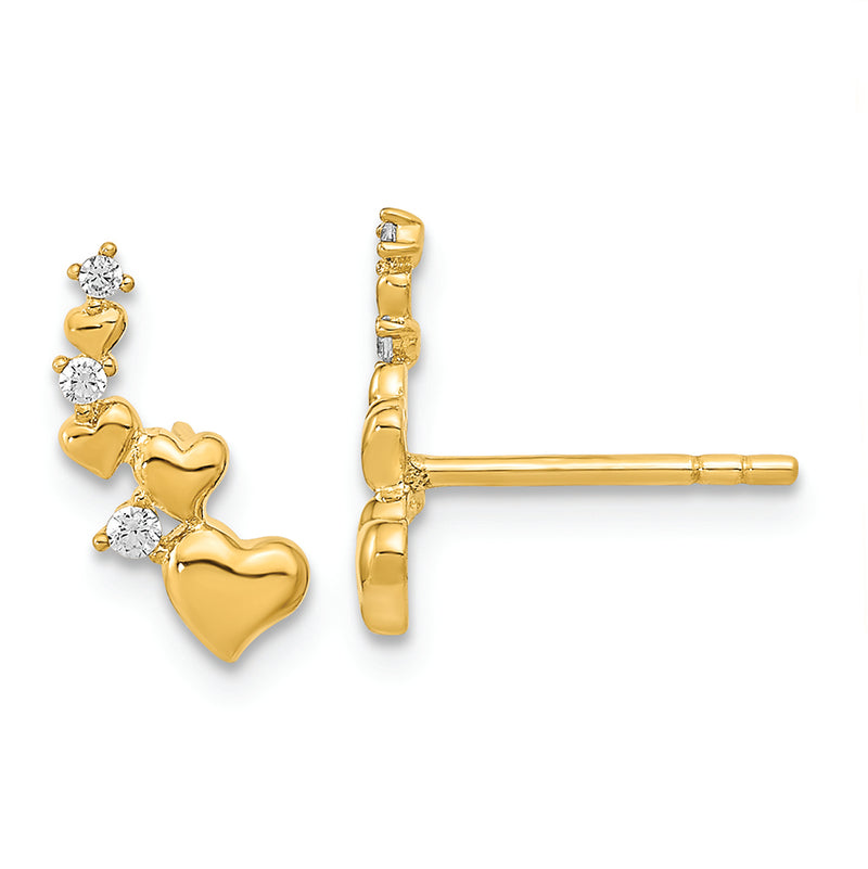 14K Polished Heart CZ Post Earrings