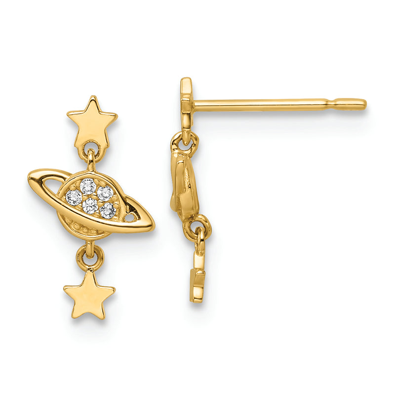 14k CZ Saturn & Stars Dangle Post Earrings