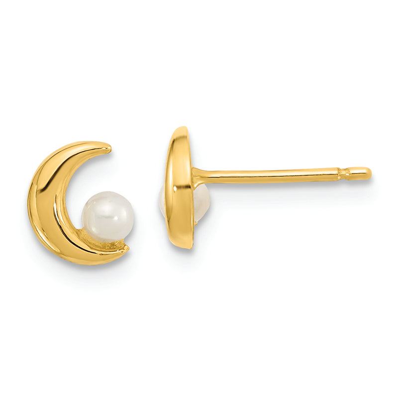 14K Polished Half Moon 2.5-3mm Freshwater Cultured Pearl Post Earrings