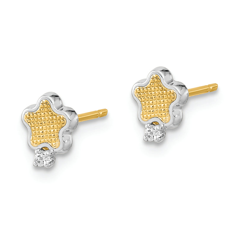 14K White Rhodium Textured Gold CZ Star Post Earrings