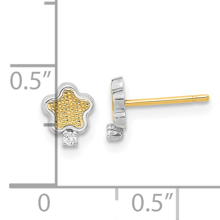 14K White Rhodium Textured Gold CZ Star Post Earrings