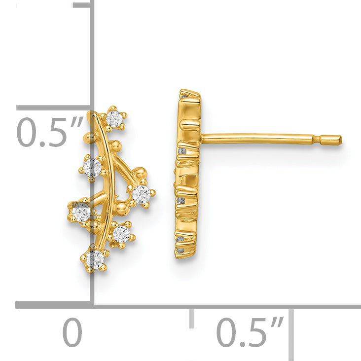 14k Yellow Gold Polished CZ Tree Branch Post Earrings