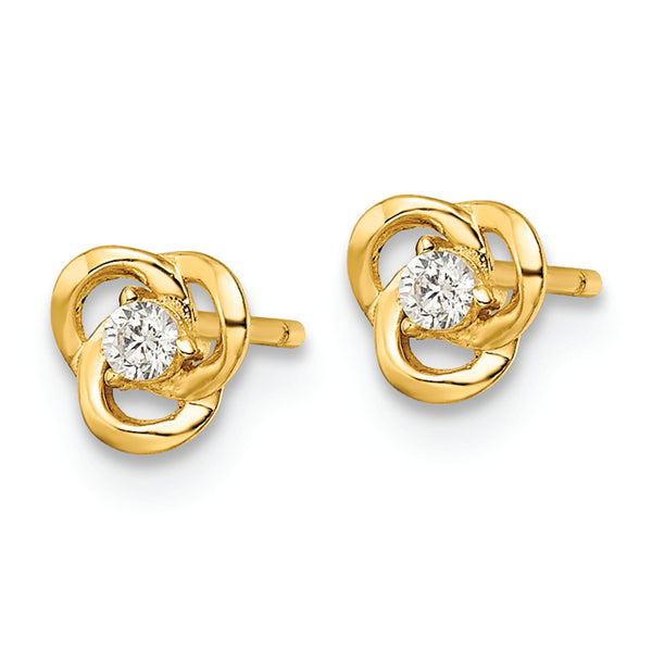 14k Yellow Gold Polished CZ Flower Post Earrings